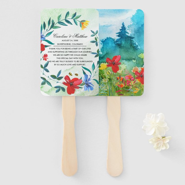 Abanico Wild Meadow | Boda de pintura de flores silvestres (Anverso y reverso)