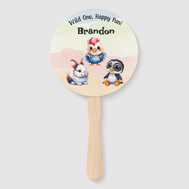 Abanico Wild One Happy Fun Woodland Animals Watercolor (Anverso)