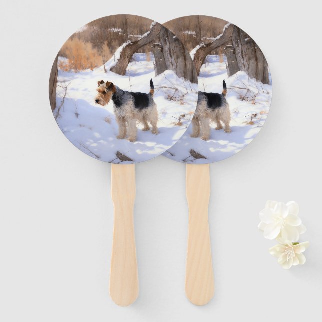 Abanico Wire Fox Terrier Deja que nieve Navidad  (Anverso y reverso)