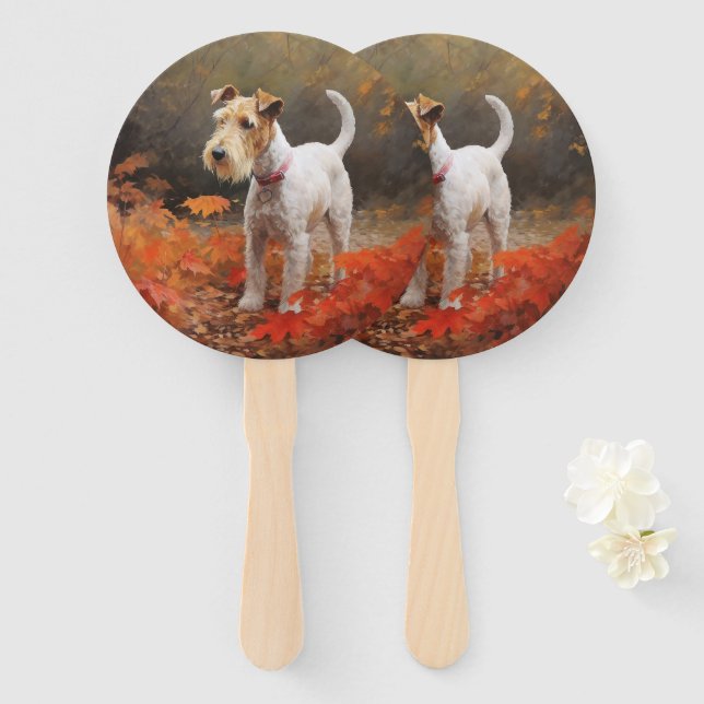 Abanico Wirefox Terrier en Otoño Hojas Caídas Inspiran (Anverso y reverso)