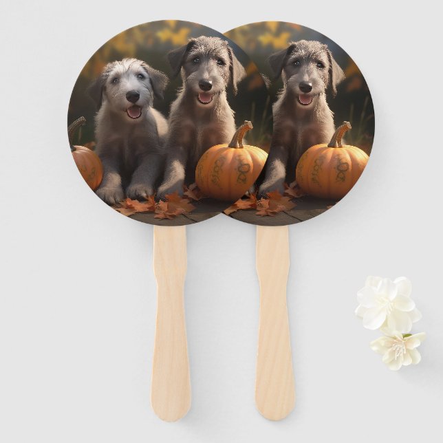 Abanico Wolfhound Puppy Calabaza deslumbrante de otoño (Anverso y reverso)