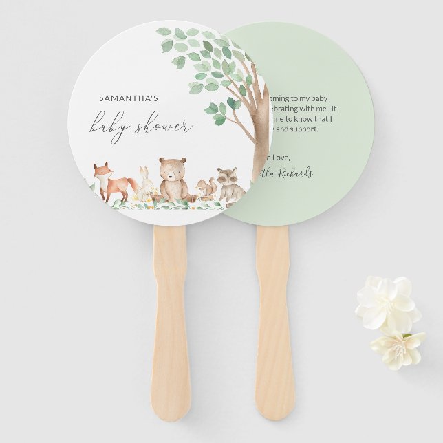 Abanico Woodland Animals Cute Género Neutral Baby Shower (Anverso y reverso)