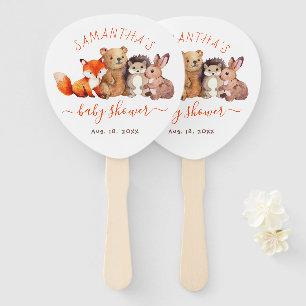 Abanico Woodland Baby Shower Watercolor Animales Guión roj