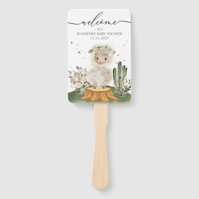 Abanico Woodland Themed Sheep Welcome to Baby Shower (Anverso)