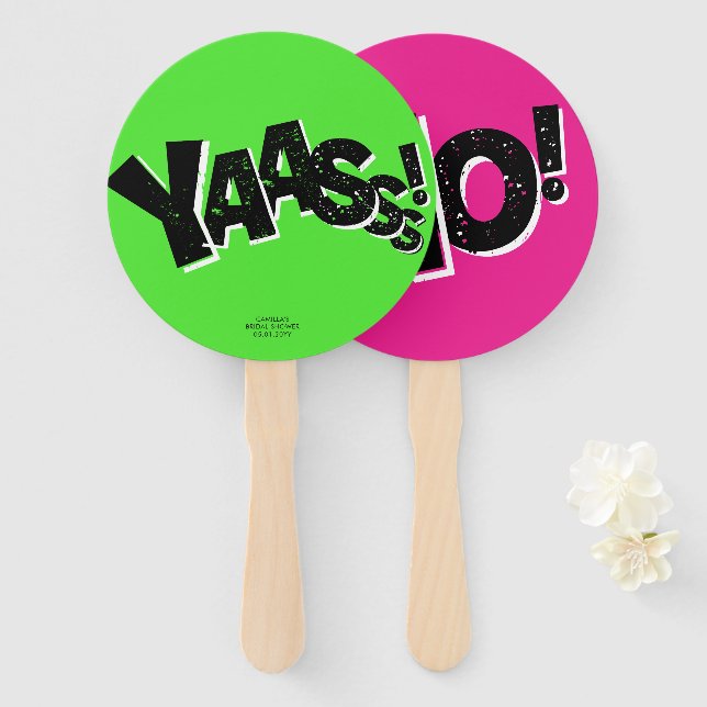 Abanico Yaas y no | Funny Bridal Shower Fiesta Prop (Anverso y reverso)