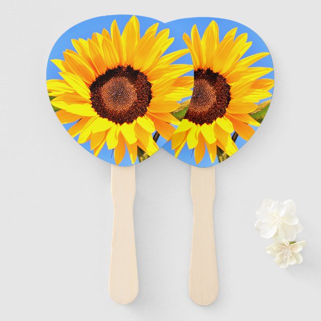 Abanicos con girasoles amarillos (Anverso y reverso)