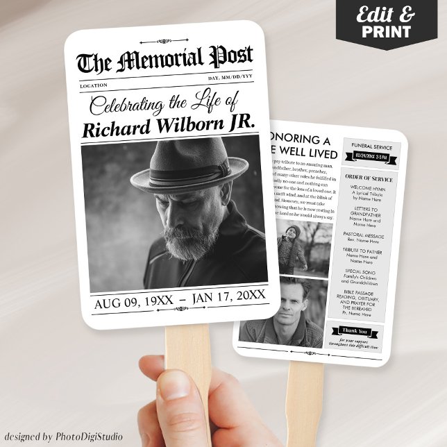 Abanicos conmemorativos, abanicos de programas de  (Memorial Hand Fans, Newspaper Funeral Program Fans)