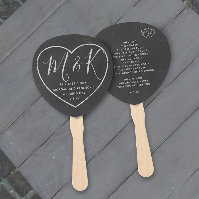 Abanicos de Mano con Monograma de Corazón Rústico  (Something rustic for your chalkboard wedding, a paddle shaped hand fan with space on the reverse)