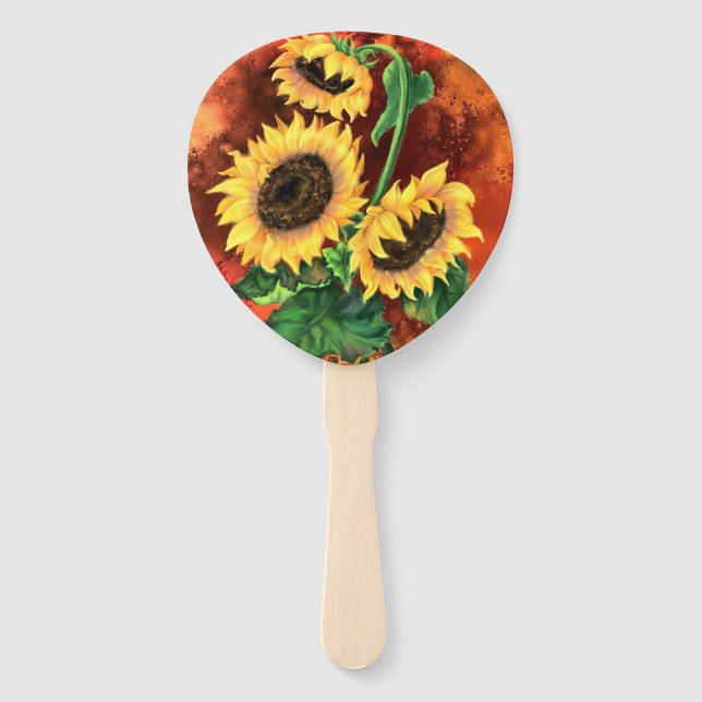 Abanicos de mano de girasoles amarillos (Reverso)