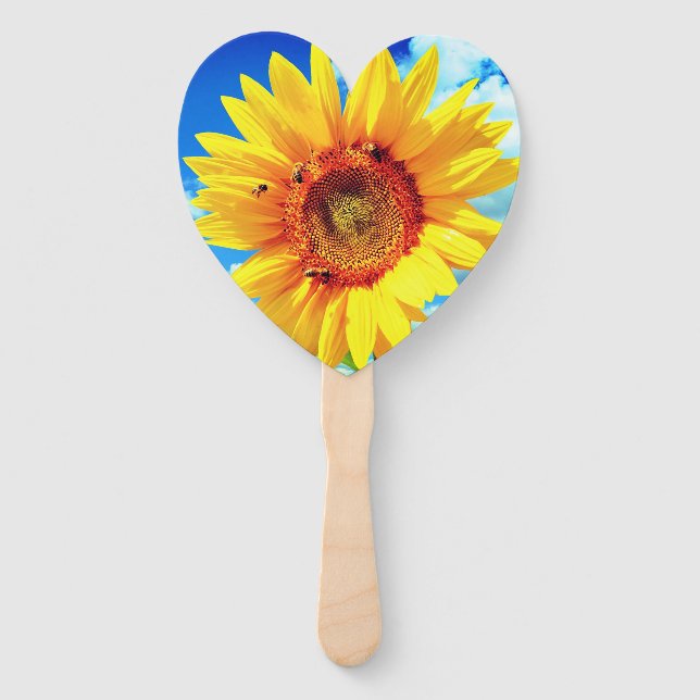 Abanicos de mano de girasoles y abejas (Anverso)