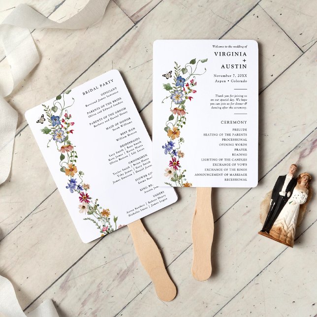 Abanicos de mano del programa floral (Colorful Watercolor Floral Wedding Program Hand Fans by Painted Paperie
)