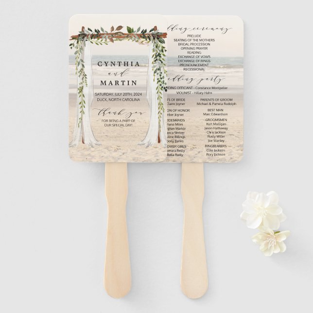 Abanicos de mano para arbor de playa para boda (Anverso y reverso)