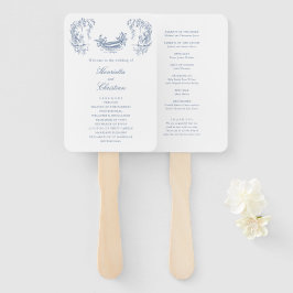 Abanicos de programa de boda azul y blanco de Chin