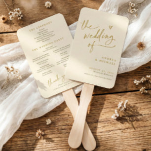 Abanicos de programa de boda divertidos de crema y