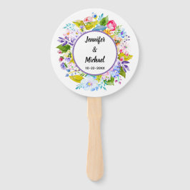 Abanicos para invitados de boda romántica con flor