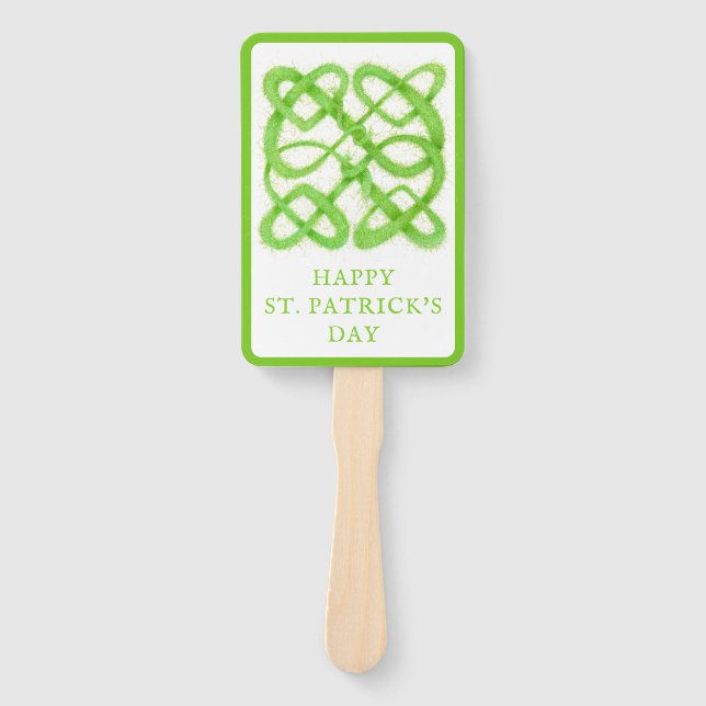 abanicos rectangulares de mano GREEN CELTIC KNOT (Anverso)