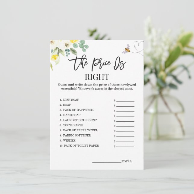 Abeja Amarilla Floral El Precio Es La Tarjeta De J (Anverso de pie)