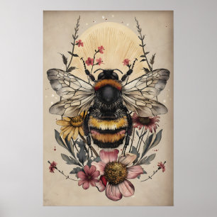 Abeja Boho en Impresión de Flor, Pared de Cottagec