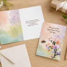 Abeja Colorida Tarjeta Editable de Agua Floral par