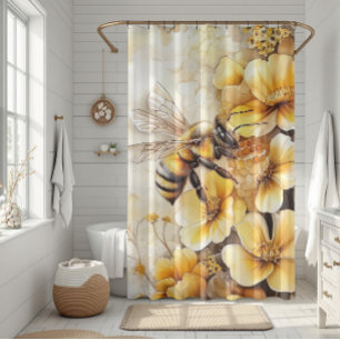abeja con flor Cortina de ducha
