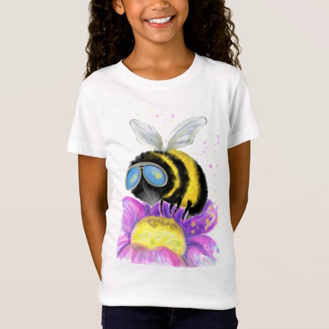 Abeja con gafas de sol Camiseta divertida para niñ (Anverso)