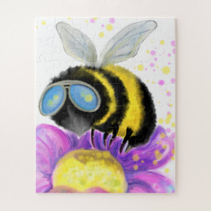Abeja con gafas de sol y rompecabezas de flores -