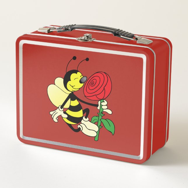 Abeja de avispón negra y amarilla con rosa roja (Anverso)