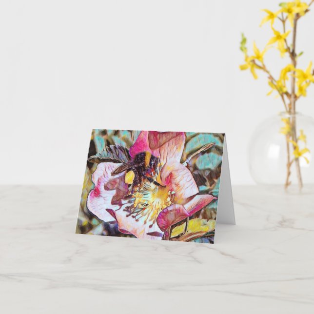 Abeja de burbujas en la tarjeta de saludo de pintu (flor amarilla)