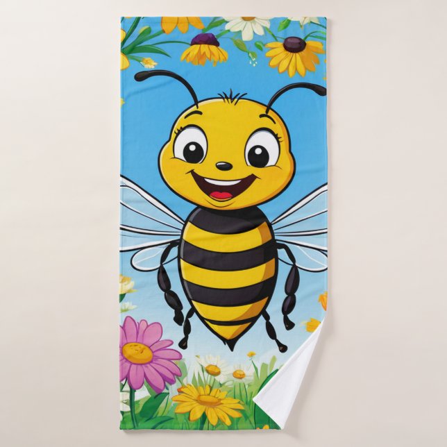 Abeja de Dibujos Animados Flores Coloridas  (Toalla de baño)