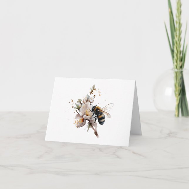Abeja de miel con tarjeta de felicitación en blanc (Anverso)