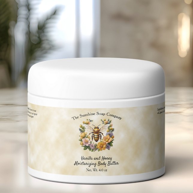 Abeja de miel en etiqueta de jarra de cosméticos d (Subido por el creador)