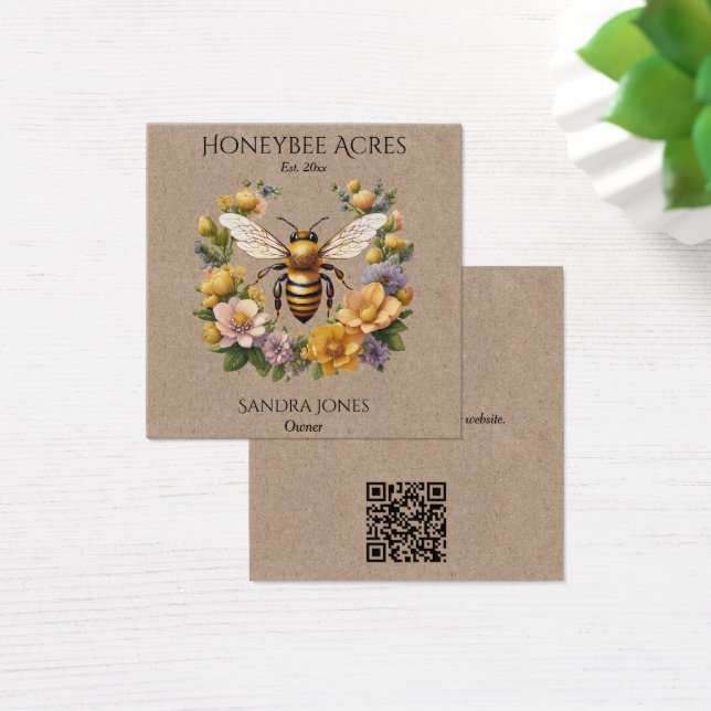 Abeja de miel en Kraft Paper con código QR Tarjeta (Escritorio)