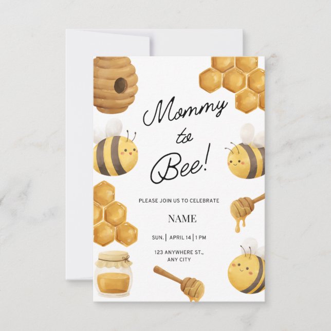 Abeja de miel, invitación a la ducha de bebé (Anverso)