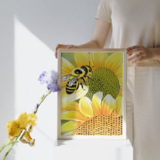 Abeja De Miel Sobre El Arte De La Cuta De Girasol