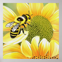 Abeja De Miel Sobre El Arte De La Cuta De Girasol