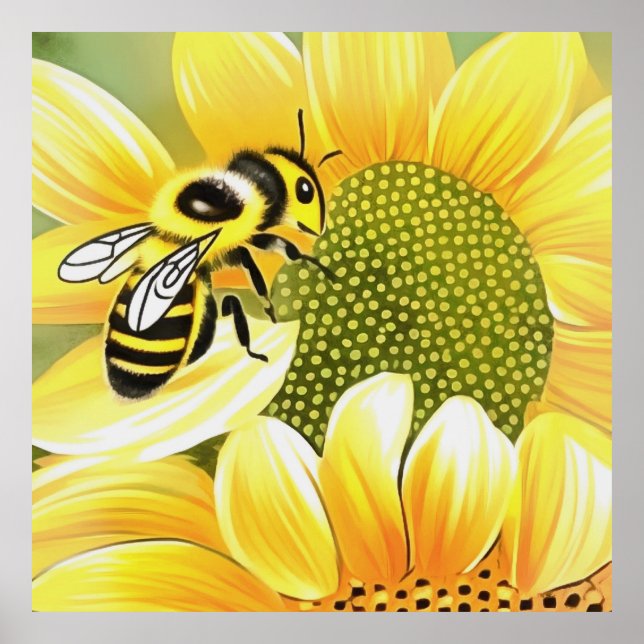 Abeja De Miel Sobre El Arte De La Cuta De Girasol (Frente)