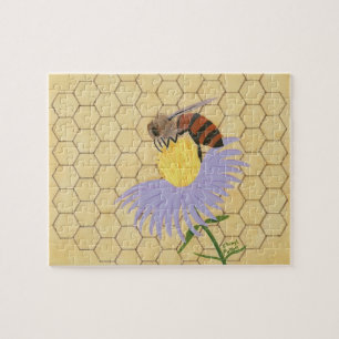 Abeja de miel sobre rompecabezas de pintura de flo
