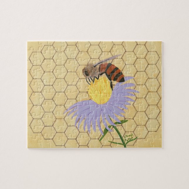Abeja de miel sobre rompecabezas de pintura de flo (Horizontal)