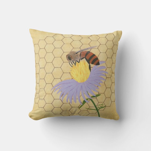 Abeja de miel sobre una almohada de fondo de abeja (Anverso)