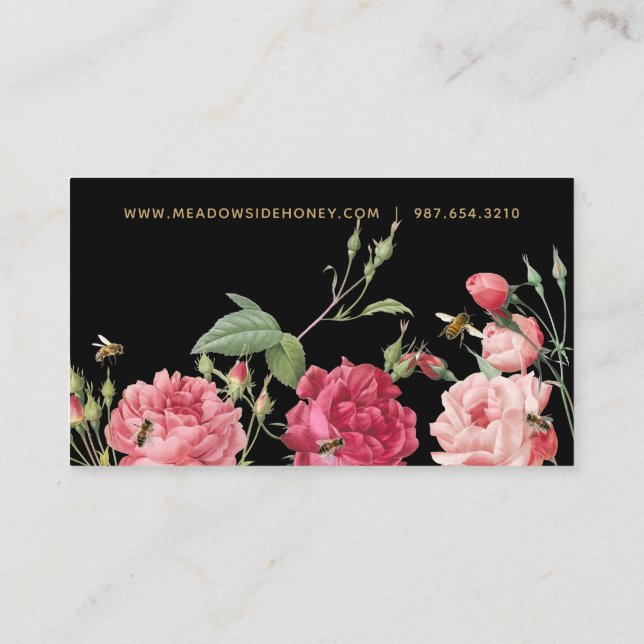 Abeja de miel y Rosa elegante tarjeta de cierre de (Reverso)