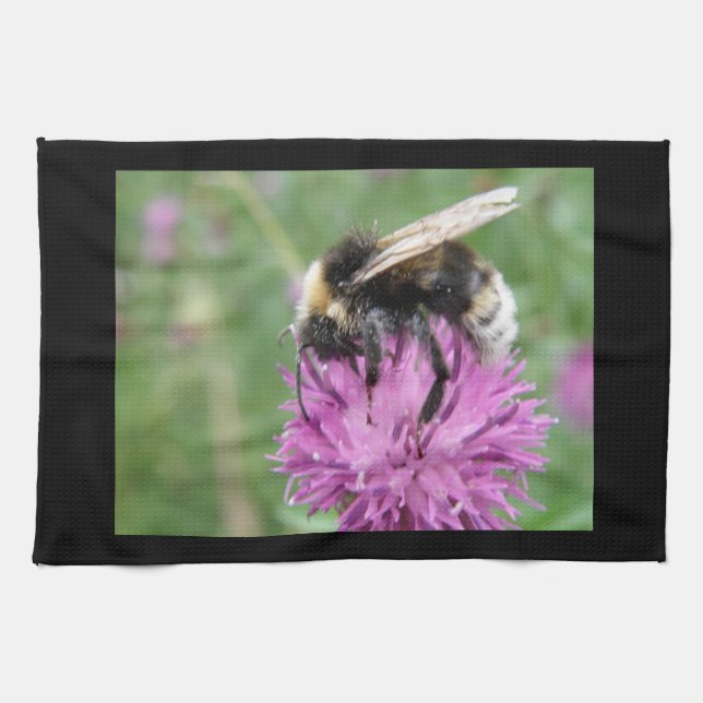 Abeja de pomo en una toalla de cocina de cardo (Horizontal)