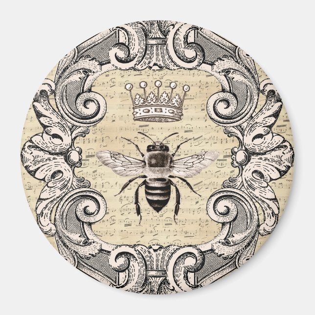 Abeja de reina con marco de cosecha en imán de mús (Frente)