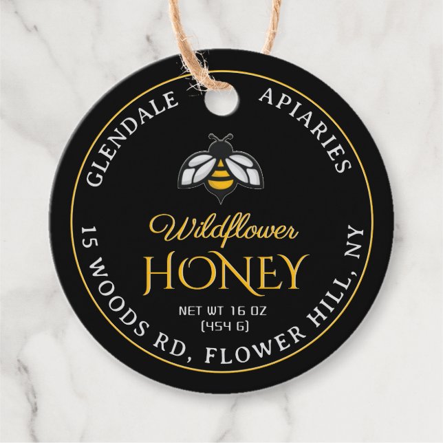 Abeja decorativa negra de la etiqueta de cuello de (Anverso)