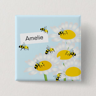 Abeja en el botón del cuadrado de la flor - fondo