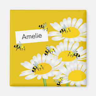 Abeja en el imán del cuadrado de la flor - fondo