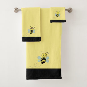 Abeja en juego de toallas de baño negras y amarill