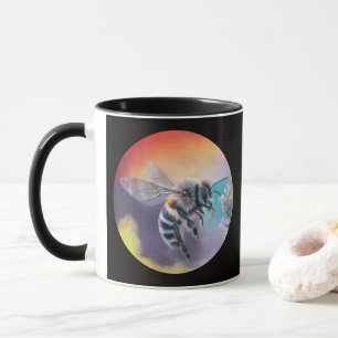 Abeja en la taza de flores. Bella abejorra colorid