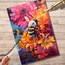 Abeja en papel de árbol de descomposición de flore