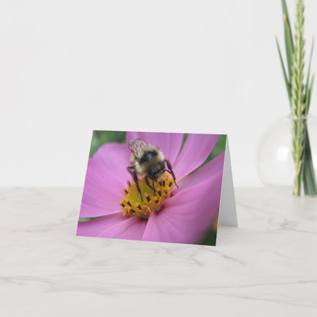 Abeja en tarjeta de nota de la flor (Anverso)