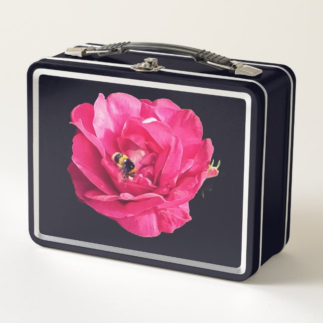 Abeja en una flor rosa oscura (Anverso)